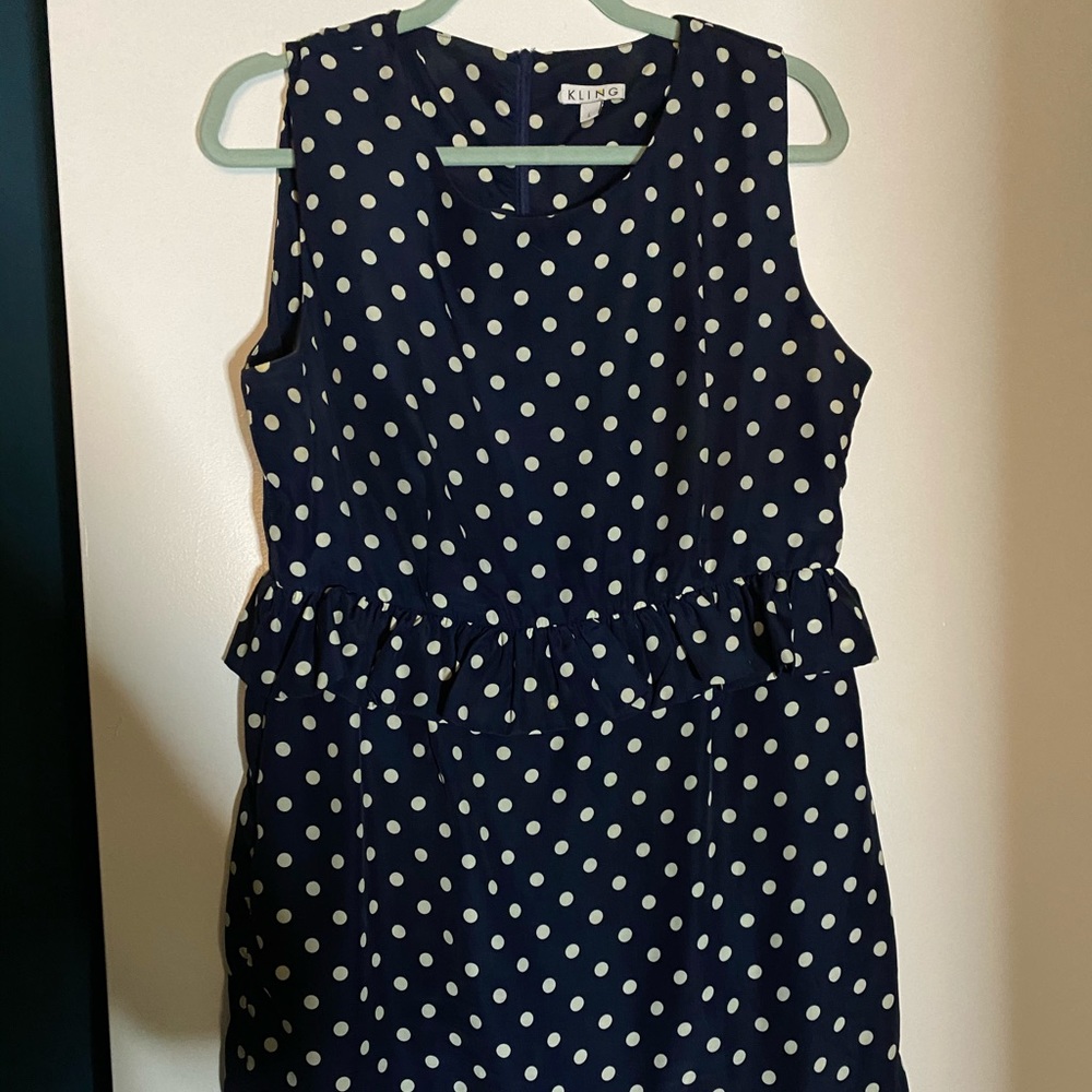 Mod Cloth Kling Navy dress with Cream polka dots